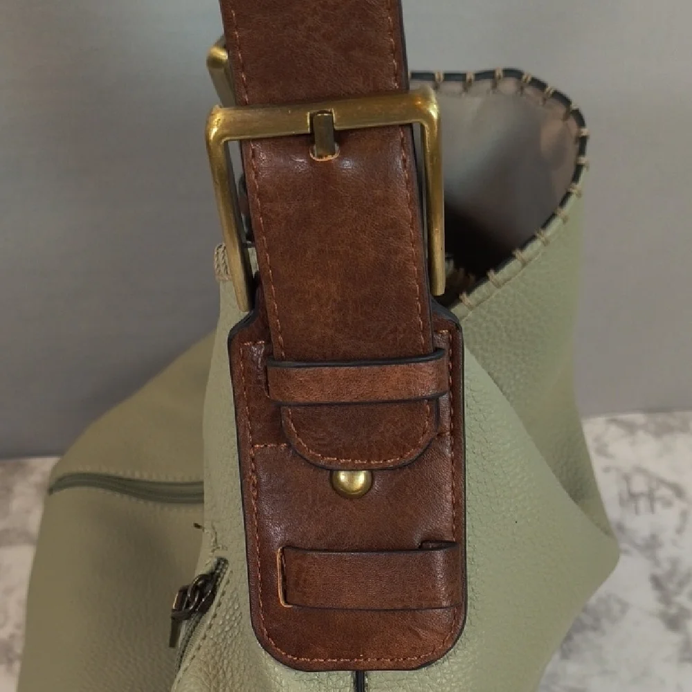 Jen&Co Women's Light Green Alexa Vegan Hobo Bag